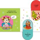 "Is Christmas about the food that we eat?" "Is it about..." "A sweet treat?" "A favourite meal?" Cartoon mit Figuren und Essen.