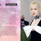 Texte: "Number One Girl Rosé," "Debuted: 22 June 2016." Links Biografie von Rosé, rechts eine Frau mit blonden Haaren.