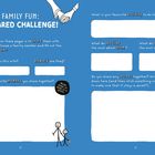 Ein blaues, kindgerechtes Layout mit Fragen und leeren Feldern zum Ausfüllen, um Erinnerungen und Geheimnisse zu teilen.