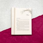 Text: "Then", "Twelve Years Ago." Eine Buchseite mit einem kargen Ast oben rechts. Darunter Text in Schwarz auf weißem Hintergrund.