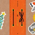 This book belongs to:, My Book of Rocks, ROCK ON!, I ❤️, ROCKS ROCK!, Illustration mit Aufklebern: Zuckerstange, Baum, Augen.