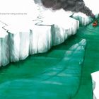 Text: „It seemed that nothing would stop him.“ Eine Illustration zeigt ein Schiff zwischen Eisbergen, verfolgt von einem Eisbär im Wasser.