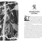 Kapitel 31: "WOODCUTTER'S COTTAGE." Illustration eines malerischen Hauses im Wald mit hohen Bäumen und Farnen.