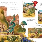 Texte: „Ah, ’tis the gardener...“, „Highness, I beg you...“, Dialoge über Gartenarbeit. Illustration: Schlossgarten, Figuren in Aktion.