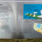 Texte beschreiben Entstehung und Merkmale von Tornados, mit Grafiken und Karten zur Entwicklung und Tornado Alley.
