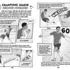 14 April 2021, Champions League Record-Breaker. Spieler jubelt, Torwart hechtet nach Ball. Sprechblasen: "WHAT?", "WHOOSH", "GOAL!".