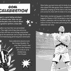 "GOAL CELEBRATION" steht oben. Links Alan Shearer jubelnd. Rechts ein Spieler mit verschränkten Armen im Stadion.