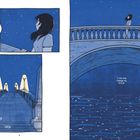 Sprechblase: "Ara? Found you." Text: "I can only change my future." Illustration mit Mädchen auf Brücke und Sternenhimmel.