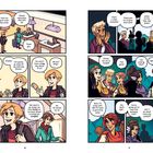 Comic mit Figuren im Gespräch. Personen an einer Hotelrezeption und bei einer Feier. Themen sind Pläne und Ausgehen.