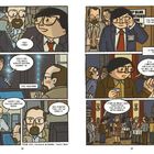 Comic mit zwei Seiten. Links: "Very funny", "Feels like the whole world's rooting against us", "Murray Campbell". Rechts: Menschen diskutieren.