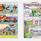 Kapitel 1: INVESTIGATORS? Alligatoren, die ermitteln und sprechen. Feuerwehrleute entdecken Milch aus Hydranten. Comic-Stil.
