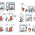 Ein blauer Junge fragt, wie ein anderer mit rotem Schleim bedeckt wurde. In einem Klassenzimmer wird um Gedichte gebeten. Chaos entsteht.