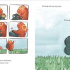 Links neun Illustrationen eines Tieres mit gelber Brille, das Gepäck packt. Text: "Well, someone has to find them...". Rechts: "Nothing will stop my quest. Nothing." Ein Tier mit Rucksack steht vor einer Mauer.