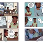 Texte: "Hakeem", "Your quarterly grades came in", "Ufology 101 Syllabus". Illustration zeigt Hakeem mit Eltern.