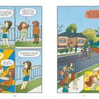 Comic mit Kindern, die über einen Filmdreh sprechen; Autos aus den 1950ern sind Teil der Szene.