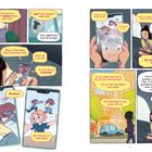 Chat-Nachrichten auf Smartphones. Dialog über Neuigkeiten und Pläne. Illustrationen von lachenden Kindern in einem Auto und auf der Straße.