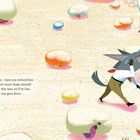 Text: "It's funny—have you noticed how there’s not much shade around? I’m sure that later we’ll be fine, once the sun goes down."

Eine Illustration zeigt einen Esel, der durch eine bunte Wüstenlandschaft geht.