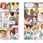 Ein Comic mit Freundinnen, die eine Japanreise besprechen. Fröhliche Gesichter, lebendige Farben, freudige Gestik.