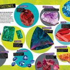 "Modern Birthstones" und Monate von Januar bis Dezember mit dazugehörigen Edelsteinen und Bedeutungen. Bunte Steine dargestellt.