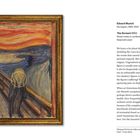 Text: "Edvard Munch, Norwegian, 1863–1944. The Scream 1893. Mixed media on cardboard. Nasjonalmuseet." 
Illustration: Schreiende Gestalt auf Brücke, düsterer Himmel.
