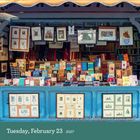 Tuesday, February 23, 2027. Buchkiosk mit Büchern und Druckgrafiken, Retiro Park Promenade, Madrid, Spanien.