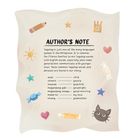 Es ist eine Autorennotiz über Tagalog-Wörter, die mit englischen Bedeutungen erklärt werden. Drumherum sind bunte Illustrationen wie Sterne, Herz und Katze.