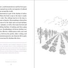 Text oben: "Fermentation is part of the rhythm of subsistence... structured by rhythms like these."

Fußnote: *For instance, leafcutter ants transport...

Unten: "Studies in Nature 12"

Illustration: Ein Feld mit Pflanzenreihen, Vögeln am Horizont und Wolken.