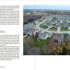 Linke Seite, oben: über Suburbia und Gartenarbeit im Krieg. Unten: "LIVING IN SUBURBIA". Rechts: Foto einer Vorortsiedlung.