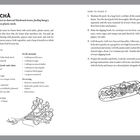 Das Rezept ist für Bún Chả, ein vietnamesisches Gericht. Links stehen Zutaten, rechts eine Anleitung. Zeichnungen von Kräutern.