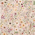 Eine bunte Illustration von verstreuten Blumen und Blättern auf hellem Hintergrund.