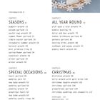 Kapitelübersicht: "Seasons", "Special Occasions", "All Year Round", "Christmas". Rechterhand ein gehäkeltes Tier in einem Blumenkranz.