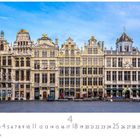Brüssel, Grand Place. Kalenderdaten: 1 bis 30, mit hervorgehobener 4. Casares Edition. Historische Gebäude im Hintergrund.