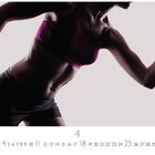 Zahlenreihe 1-30, 4 hervorgehoben. Casares Edition. Athletin in Sportkleidung in dynamischer Pose.