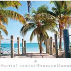 Kalenderseite mit Datum 4-30. Text: "Key West", "CASARES EDITION". Palmen, Strand, Holzsteg führen zum Meer.