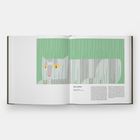 EDIE HARPER. Spring Greens, 1979. Illustration einer weißen Katze mit gelben Augen im hohen, grünen Gras.