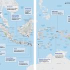 "Plan your trip": Orte in Indonesien mit Aktivitäten, wie "Gunung Leuser National Park", "Borobudur", "Raja Ampat", und "Komodo National Park".