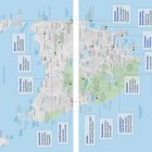 Landkarte von Tasmanien mit Texten zu Sehenswürdigkeiten: Flinders Island, Bicheno, Derby, Hobart und Cradle Mountain.