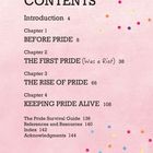 Inhaltsverzeichnis mit vier Kapiteln, Einleitung und weiteren Abschnitten. Bunte Punkte auf rosafarbenem Hintergrund.