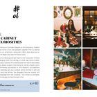 Nr. 06: Dine in a Cabinet of Curiosities. Eine Frau an einem Tisch mit rotem Kerzenlicht, Vintage-Dekor.
