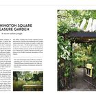 "BONNINGTON SQUARE PLEASURE GARDEN: A secret urban jungle". Links ein Textblock, rechts ein Tor überwuchert von Pflanzen.