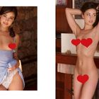 Auf einer Seite steht "48". Zwei Frauen posieren: links mit Zopf und himmelblauem Kleid, rechts nackt vor einem Kamin.