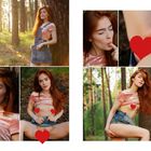 Text: "Jia Lissa." Eine Frau steht in einem Wald, trägt ein rosa Oberteil und einen kurzen Jeansrock. Einige Körperbereiche sind mit roten Herzen bedeckt.