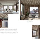 Texte im Raumlayout: "NOW:", "PAST:". Offene, helle Loft-Bereiche mit Backsteinwänden und großen Fenstern.
