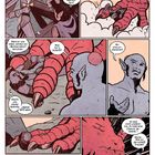 Comic mit Ritter, Elf und trollähnlicher Kreatur im Kampf gegen roten Drachen. Dialoge betonen Verwirrung und Unsterblichkeit.