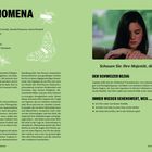 "Phenomena. Regie Dario Argento. Besetzung Jennifer Connelly. Genre Horror, Fantasy. Jahr 1985. Schauen Sie: Ihre Majestät, die Fliegen."  
Links Text und Illustrationen von Insekten. Rechts Frau mit geschlossenen Augen.