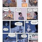 Comic-Strips mit Personen im Gespräch über Geld und Überfälle, Stromausfall-Situation und Entschlossenheit, auszubrechen.