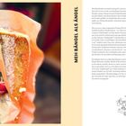 Text links: "MEH BÄNGEL ALS ÄNGEL." Rechts: Beschreibung eines Chäshängels, mit Hinweisen auf Traditionen und Zubereitung. Abbildung rechts unten zeigt ein einfaches Baguette. Links ein Chäshängel in einer Hand.