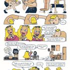 Eine Comic-Seite zeigt eine Erzählung über Peinlichkeiten und Phobien mit mehreren Charakteren in lebhaften Szenen und Dialogen.