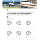"B: Telefonnummer und Uhrzeit.
Uhrzeiten im 24-Stundenformat: Flug/Zug um 16:20 Uhr.
Was zeigt die Uhr?
Sechs Uhren."

Ein Flugzeug und ein Zug sind abgebildet.