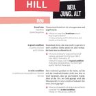 "OVER THE HILL", textlich gestaltet: NEU, JUNG, ALT; neu, brand new, in good condition, in mint condition.